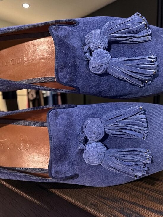 Jimmy Choo Men’s Blue Suede Tassel Loafers – Size 44